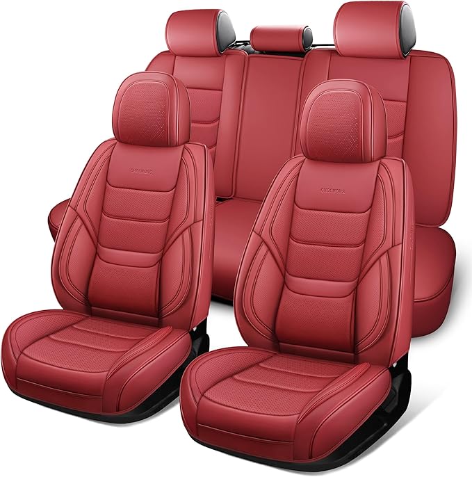 Full Coverage Full Set Waterproof Leather Car Seat Covers with Lumber Support and Airbag Compatible Universal Fit for Most SUVs,Trucks,and Sedans with 5 Seats in Automotive Seat Covers
