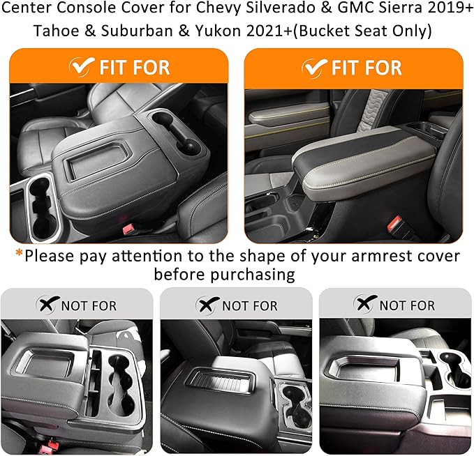 1.2in Thickness Center Console Cover for Chevy Silverado/GMC Sierra 1500 Accessories 2019-2025 2026, Tahoe & Suburban & Yukon 2021-2026 Armrest Cover Leather Cushion Protector Pad Bucket Seat (Gray)
