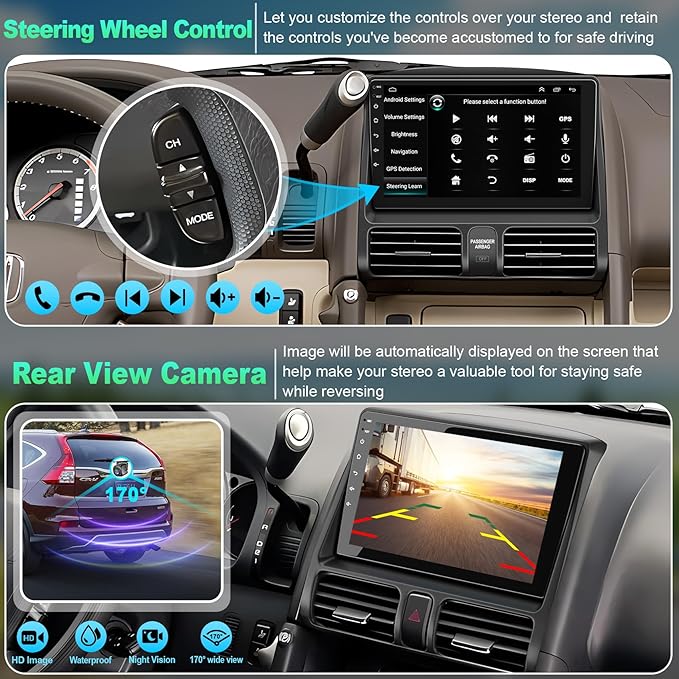 4G+64G Car Radio for Honda CRV 2002 2003 2004 2005 2006, Support Wireless Carplay&Android Auto, Bluetooth/Voice Control/GPS/WiFi/Back-up Camera/SWC/FM, 9 Inch IPS Touch Screen for Honda CRV