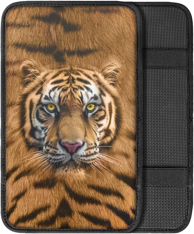 Tiger Print Car Armrest Pad for Men Soft Center Console Arm Rest Protector Cover Universal Car Interior Accessories for SUV Van Sedan Truck