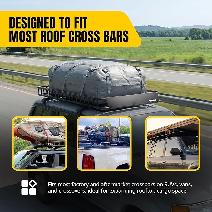 MAXXHAUL 50506 64" x 39" x 6" Heavy-Duty Universal Steel Roof Rack , Black