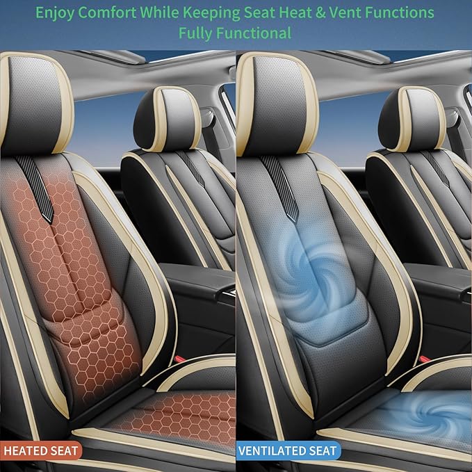 Fit Insight Car Seat Covers for Honda Insight 2010-2021 2022-Upgraded Premium Waterproof & Breathable Leather,Airbag Compatible,All-Weather Seat Cushion Protector,2 Front/Black-Beige