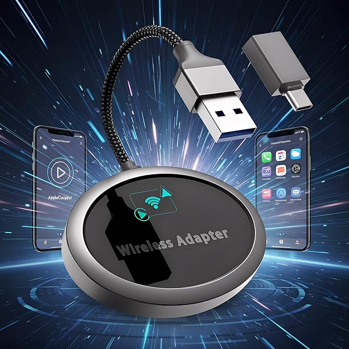 2-in-1 Wireless CarPlay Adapter 2026 for Apple iPhone & Android Auto Adapter, Plug&Play CarPlay Dongle Converter, Fast Auto-Connect,Compact Design Fast Stable Connection with USB/USB-C Port (Grey)