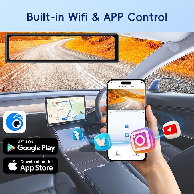 4 Camera System,10" AHD Mirror Rear View Dash Cam, Touch Screen Dash Cam with 128GB Card/Reverse line/WiFi/APP/1080P Night Vision for Car,Pickup,Truck,RV,Bus,SUV,MPV