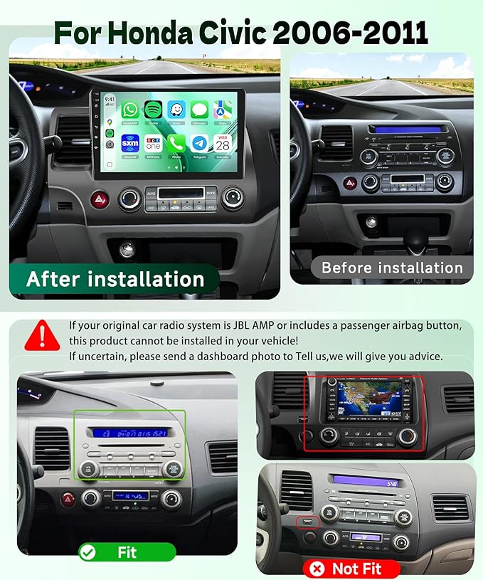 [5GHz-WiFi/Android 15] for Honda Civic 2006-2011 Wireless Carplay Android Car Stereo Support Wireless Android Auto with GPS Navigation AHD Backup Camera FM RDS Radio Receiver EQ SWC 2G+64G