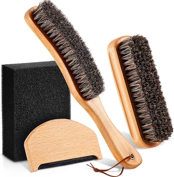 4 Pcs Horsehair Felt Hat Brush Kit with Cleaning Sponge Cowboy Clean Hat Wood Fedora Hat Cleaning Set Baseball Cap Lint Brush Remove Dust for Hair Furniture Suits Clothes(Style H)