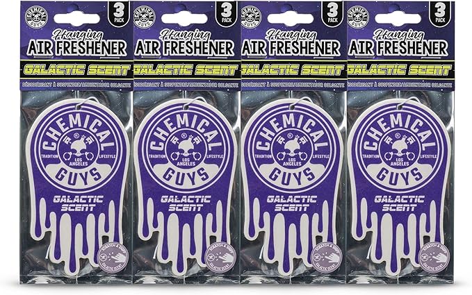 Chemical Guys Hanging Air Freshener, Galactic Scent 12 Pack, Great for Cars, Trucks, SUVs, RVs, Home, Garage, Workspace, Dorm Room & More (4 x 3 Packs) - AIR42304