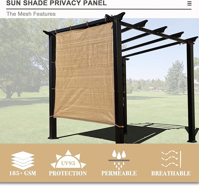 Sun Shade Privacy Panel with Grommets on 4 Sides for Patio, Awning, Window Cover, Pergola or Gazebo (Walnut, 8' x 8')