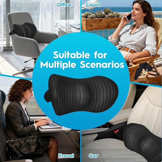 Niceeday Lower Back Support Cushion Lumbar Support Pillow for Office Chair, Memory Foam Lumbar Pillow for Lower Back Pain Relief Car Seat,Black