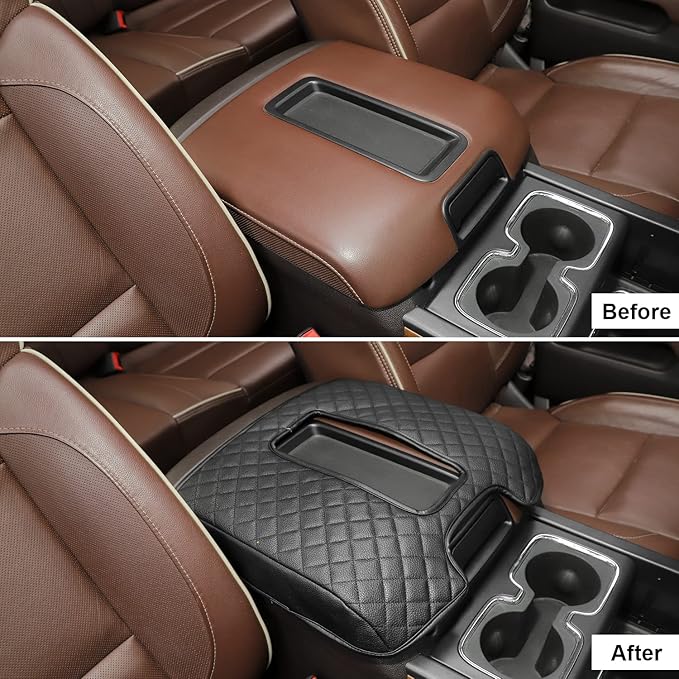CheroCar for Chevy Silverado Center Console Armrest Pad Cover Interior Accessories for Chevrolet Silverado 2014-2017,Leather-B