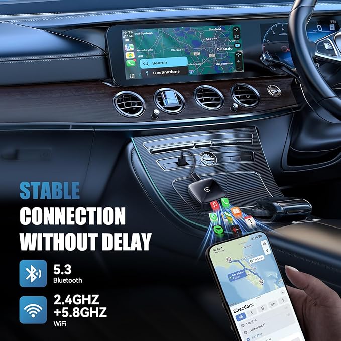 Wireless CarPlay Adapter for iPhone, Convert Wired to Wireless CarPlay, Plug & Play for OEM Systems 2015+, Instant Connection & Siri Control (iOS 10+ Android 11 Compatible) (1.57 in)