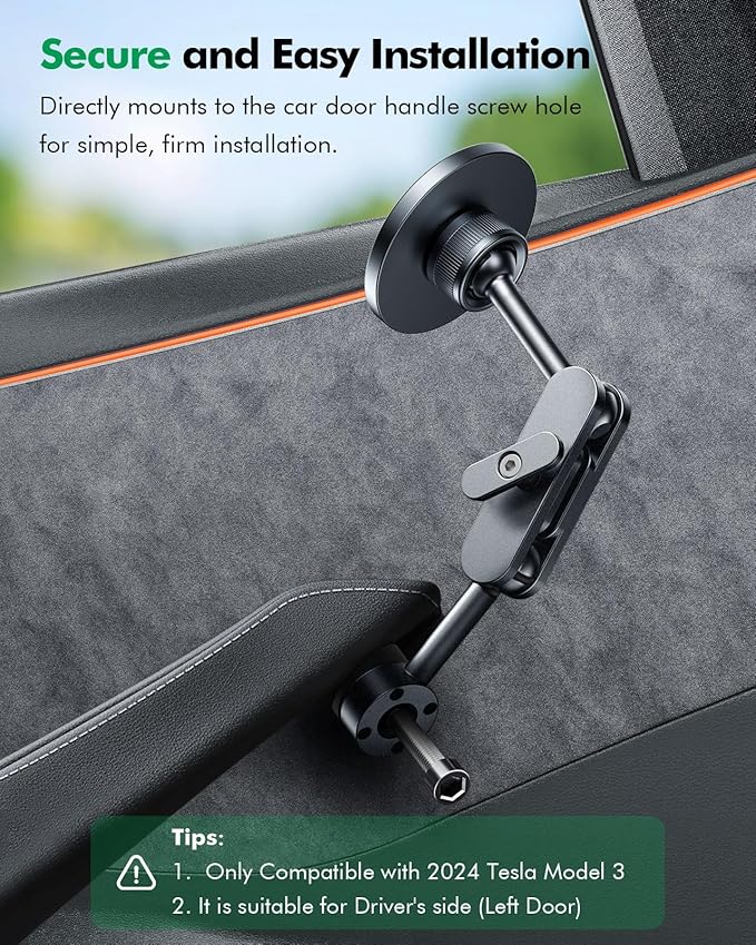 Mag-Safe Phone Mount for Tesla Model 3 2024 2025 – Exclusive Door-Install Magnetic Car Mount for iPhone 16/15/14/13/12, Accessories for Tesla Model 3 Highland