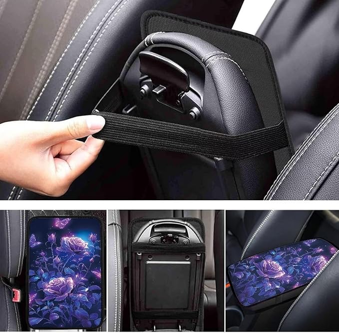Dreaweet Purple Rose Center Console Armrest Pad Cover Car Accessories Soft Comfort Arm Rest Cover Pad Universal Middle Console Covers for Cars SUV Truck Sedan