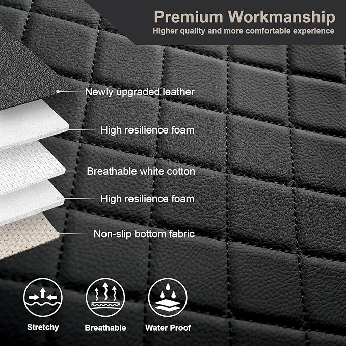 GIANT PANDA Full Set Car Seat Covers Custom Fit for Toyota Rav4 Hybrid SE/XSE 2019 2020 2021 2022 2023 2024 2025 Rav 4,Prime SE,Prime XSE 2021 2022 2023 2024,Stretch Faux Leather,Polyester Fiber,Black