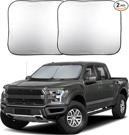 EcoNour 2-Piece Truck Sun Shade for Windshield, Foldable Car Sunshades Reflect UV Rays, Truck Sun Protector Keeps Interior Cool, Automotive Interior Accessory for Comfortable Ride, Large 32.5x36
