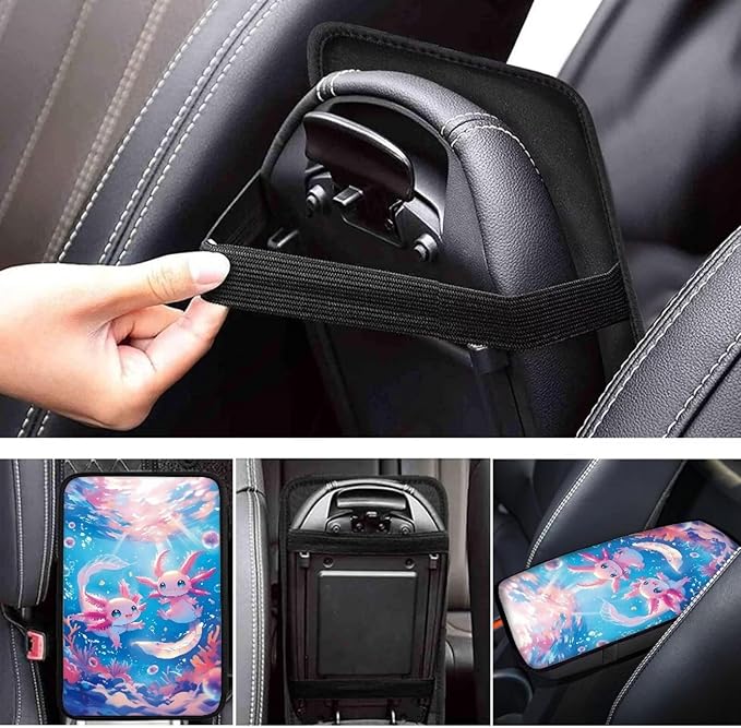 Automotive Center Console Axolotl Armrest Cover, Universal Armrest Box Protector with Elastic Bands,Car Interior Decor,Easy to Install