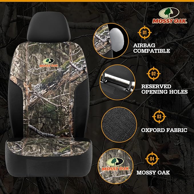 Mossy Oak Camo Seat Covers, Airbag Compatible, Universial Fit, Fit Most Bucket Seats - Made with Premium Rip-Stop Oxford Fabric - Official Licensed Product