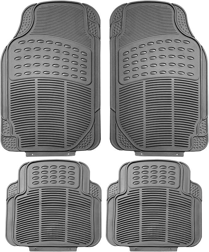 FH Group Automotive Floor Mats - Heavy-Duty Rubber, All Weather Protection Universal Fit Full Set Floor Mats and Cargo Mat, Climaproof, Semi Custom Trimmable for Most Cars, Sedan, SUV, Truck, Gray