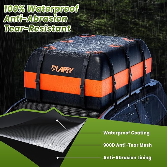 23 Cubic Feet Car Rooftop Cargo Bag Carrier, Soft Roof Top Luggage Bag for All Vechicles with/Without Racks - with Waterproof Zip, Luggage Lock, Anti-Slip Mat, Storage Bag, Door Hooks
