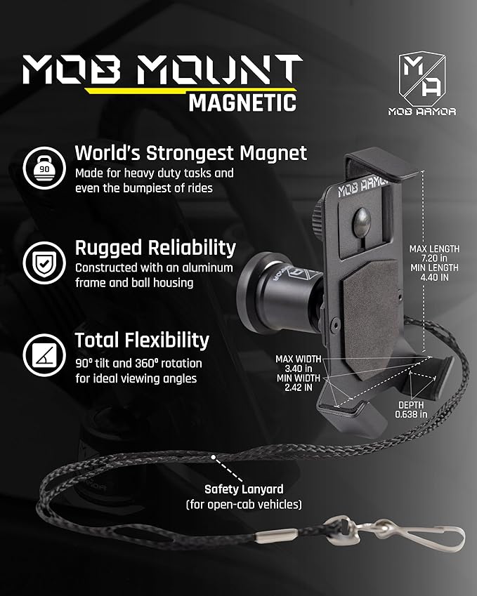 Mob Armor Heavy Duty Magnetic Phone Mount for Car - Universal Car Phone Holder for iPhone & Android, Strong Magnet for Off-Road & Commercial Vehicles, Cell Phone Car Accessories for Women & Men