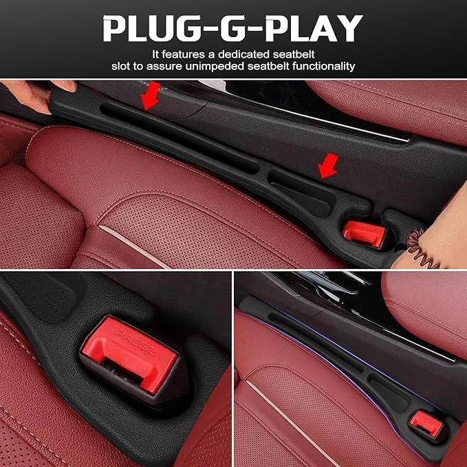 4PCS Car Seat Gap Filler Organizer, Universal Car Seat Gap Blocker with Storage Slot, Leak-Proof Seat Gap Plug for Car SUV Truck, Automotive Interior Accessories, Black
