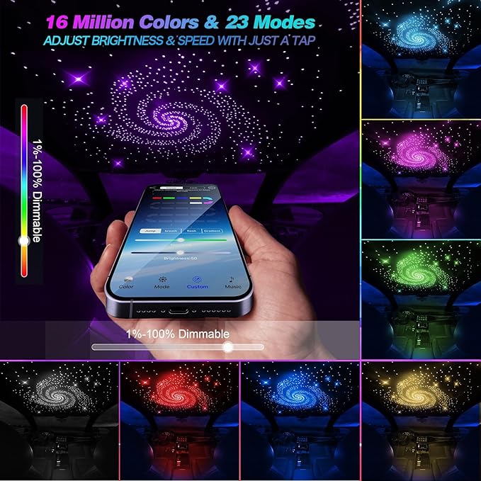 VASTFIRE Starlight Headliner Kit - 1000pcs 0.02in 9.8ft Fiber Optic Star Lights for Car with 16W RGBW, Twinkle & Music Sync, APP/Remote Control for Car Roof/Bedroom Ceiling