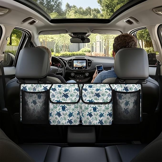 Sea Turtle Flowers Car Trunk Organizer, Hanging Capacity Storage Bag Car Back Seat Storage Bag Auto Interior Accessories for SUVs MPV Sedans Trucks Jeeps