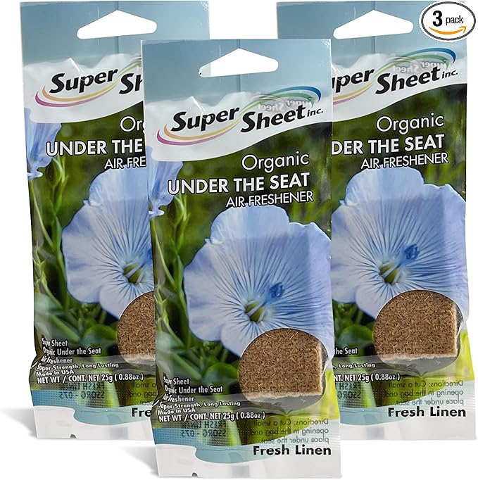 Super Sheet, Organic Under the Seat Car Air Freshener, Long Lasting Fragrance, Fresh Linen Scent, 3 Pack