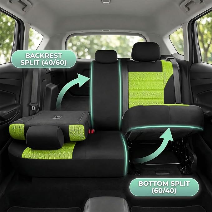 FH Group Automotive Car Seat Covers Full Set Premium 3D Air Mesh Front Seat Covers, Airbag Compatible & Split Bench Cover Universal Fit Interior Accessories for Cars Trucks and SUVs - Green