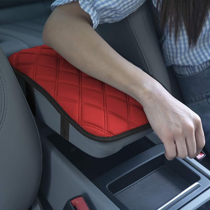 FH Group Neosupreme Red Diamond Pattern Center Console Pad – Water-Resistant Armrest Cover Protector for Cars, SUVs & Trucks