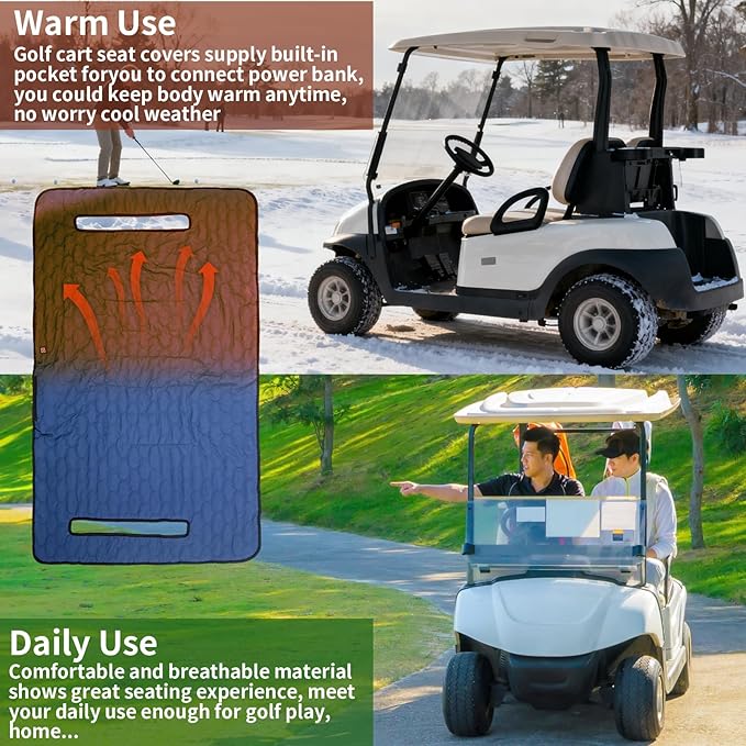 TUYU Heated Golf Cart Seat Cover,Non-Slip Winter Golf Cart Seat Warmer Towel Blanket for 2-Person Seats Club Car, Golf Cart Accessories Gift for Men.52 * 32 inch. Keeps Warm and Clean