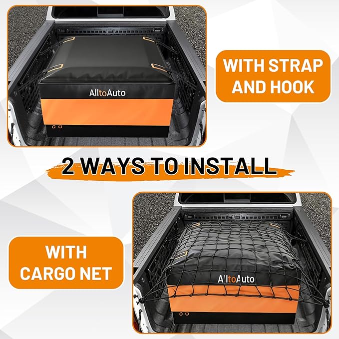 [All-in-One Bundle] 26 CuFt Waterproof Truck Bed Cargo Bag with Heavy Duty Cargo Net, Storm-Proof Pickup Luggage Carrier (50"x40"x22"), Fits All Pickups, Includes Storage Bag & Bungee Net