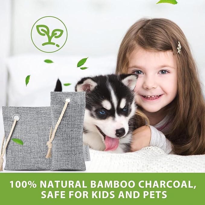 CLEVAST 16 Pack Activated Bamboo Charcoal Air Purifying Bags(8x100g, 8x50g), Natural Fresh Odor Absorber, Deodorizer and Moisture Eliminator, Air Purifier Bags for Home, Closet, Car Air freshener