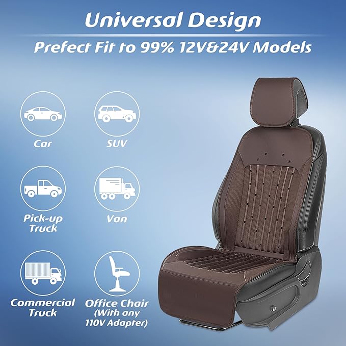 Paffenery 2026 Upgraded Cooling Car Seat Cover Front Seat, 12V-24V Ventilated Cooling Car Seat Cushion, Cooled Seat Cover for Car SUV Truck Universal Fit, Mocha Brown