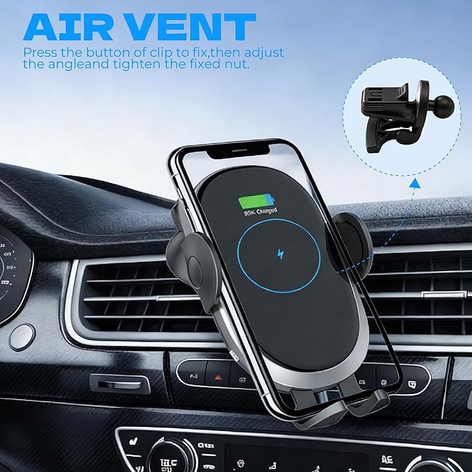 Wireless Car Charger Phone Holder Mount 15W Fast Charging, Auto Clamping with Smart Sensor, Dashboard & Windshield Car Phone Holder for iPhone for Google Samsung Android