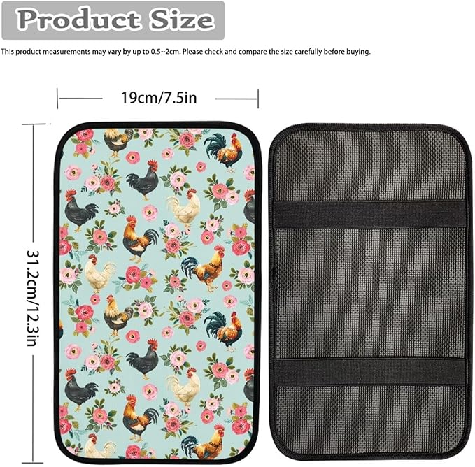 JoyLamoria Rooster Flower Automotive Armrest Pad Protector High Stretchy Car Armrest Cover Easy Install
