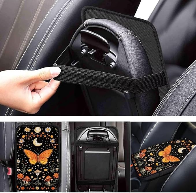 Dreaweet Car Center Console Cover Butterfly Car Accessories for Women Soft Comfy Car Arm Rest Cover Pad Universal Non-Slip Armrest Cover for Car Truck Van