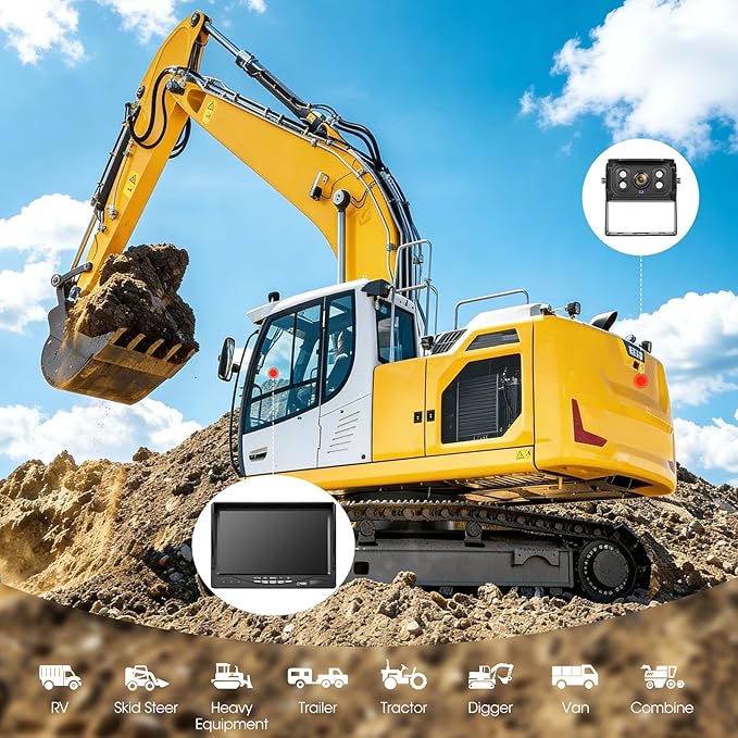 7" AHD1080P Wired Backup Camera System, DVR Rear View Camera, IP69 Waterproof IR Night Vision, 20G Vibration-Proof for Trailer/Tractor/Truck/Combine/Caravan/Skid Steer/Heavy Equipment/UTV, Y6