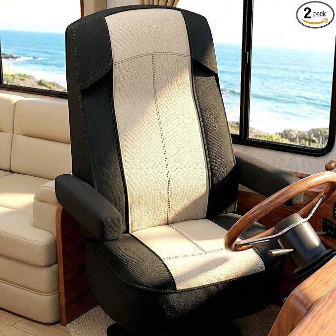 VALUN RV Seat Covers (2 Pack) – Captains Chair Seat Covers for RV Captain Chair & Motorhome Chairs, Universal Fit RV Chair Covers for Camper, Trailer, Van, Protects Against Dirt, Spills & Wear
