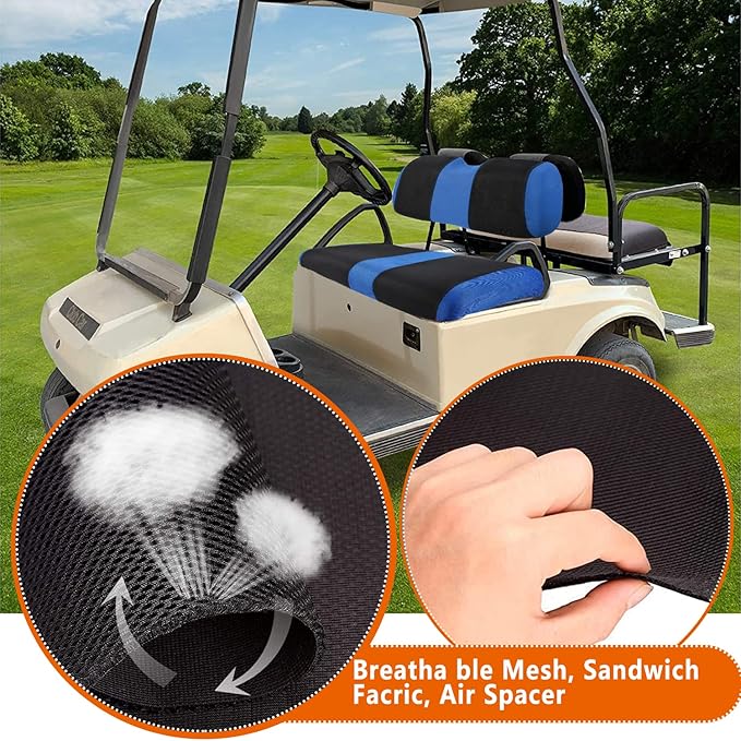 Golf Cart Seat Covers 2 Passenger, Golf Cart Front Seat Cover for EZGO TXT OEM Ordinary Seat Cushion, Washable Seat Cover Best for Summer