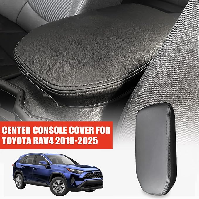 Center Console Cover for Toyota RAV4-2025 2024 2023 2022 2021 2020 2019 Leather Middle Console Cover Armrest Cover Protector for Toyota RAV4 Accessories (Black)