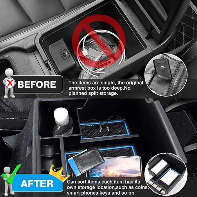 Autorder Center Console Organizer for 2019-2024 Kia Forte Accessories Armrest Storage Box Secondary Insert Tray with 2 Color Mats