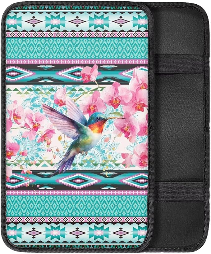 Universal Armrest Cover Pad, Aztec Hummingbird Car Center Console Cushion Pad, Protect from Pet Claws, Dirt, and Sticky Fingers, Car Decor Accessories Fit for Most Vehicles, SUVs