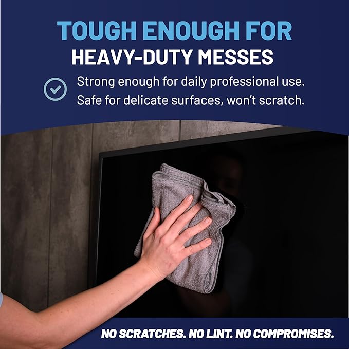 MW PRO Premium Microfiber Cleaning Cloths (12 Pack, 12x12, Grey) - Streak Free Stainless Steel & Glass Towels - Ultra Soft Cleaning Cloths for Screens, Granite & Modern Home - Washable & Reusable