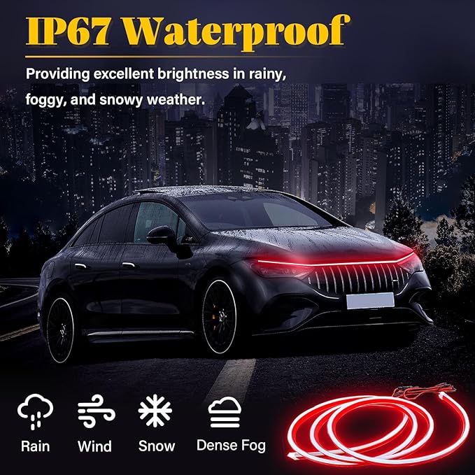 DIBMS 71-inch High-Brightness Car Hood Gap LED Light Strip - Daytime Running Lights Universal Auto Exterior Decor Accessories (Red)