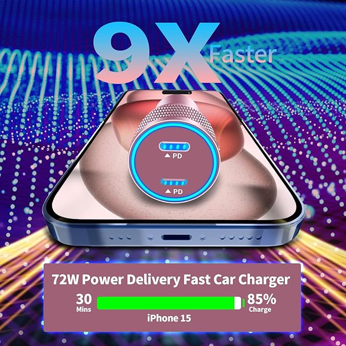 [Apple MFi Certified] iPhone 17 Car Charger, Linocell 90W Dual USB C Power Cigarette Lighter Car Carplay Charger with 2Pack Type C Braided Cable for iPhone 17/17 Pro Max/16 Pro/15/Galaxy S26/S25/Pixel