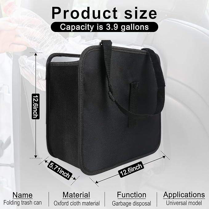 Amiss Foldable Car Trash Can, Collapsible Garbage Bin for Automotive, Hanging Waterproof Leakproof Storage Bag, 3.9 Gallon
