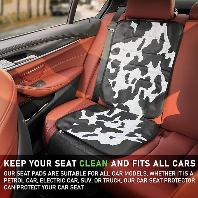 Siivton Car Seat Protector for Child Car Seat,Waterproof Car Seat Cover with Thick Padding, Non-Slip Backing, Protects Fabric & Leather Seats, 2 Mesh Storage Pockets(Cow Print)