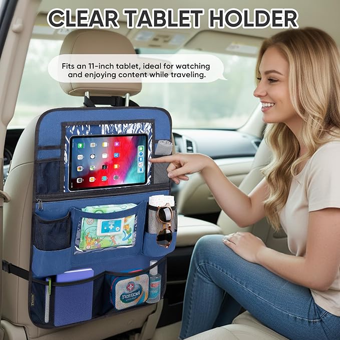 BALEINE Backseat Car Organizer, Back Seat Car Organizers and Storage, Kick Mats Back Seat Protector, Travel Accessories for Most Automotive (1 Pack, Navy)