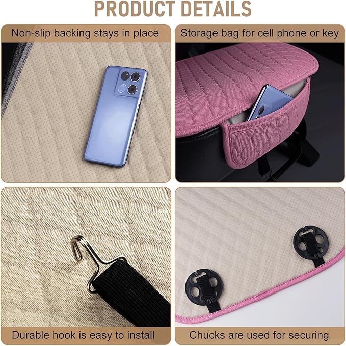 Linen Car Seat Covers for Cars - Non-Slip and Soft, 2 PCS Bottom Seat Cover Protectors with Storage Pocket, Linen Front Seat Covers Used for SUVs, Cars, Sedans (Pink)